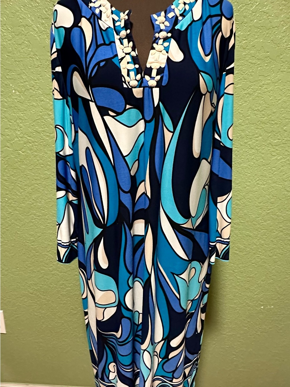 Chico's Blue Multi Print Midi Dress